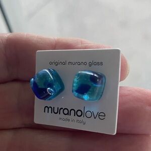 Murano Love Turquoise and Cobalt Glass Earrings
